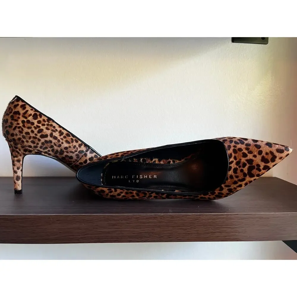 Marc Fisher LTD Gennily Leopard Calf Hair Pointed Toe Pumps Heels 8.5M